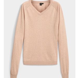 Cashmere touch minimalist cream beige V-neck sweater NWT
